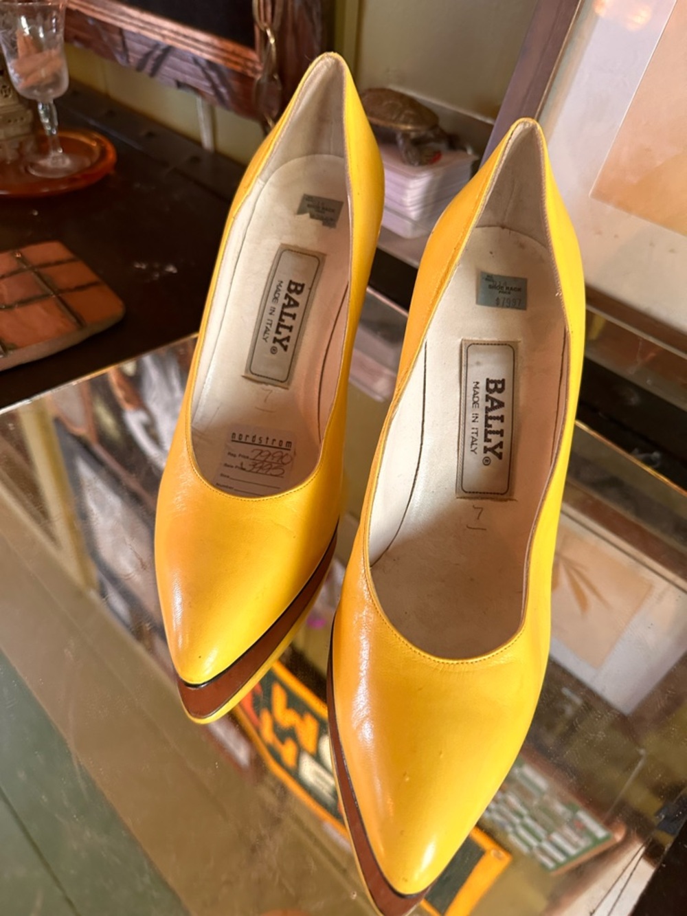 Bally Yellow Pointed-Toe Leather Pumps